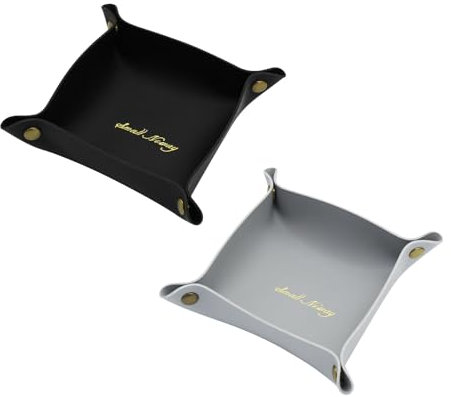 WisePoint Vide Poche 2, PU Cuir Plateau Bijoux pour les Hommes et les Femmes, Petit Plateau Élégant pour Idéal pour Salon, Chambre à Coucher, Étude, Bureau (noir + gris)