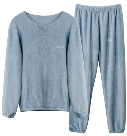 LACOFIA Pigiami Due Pezzi da Donna e Uomo Pigiama Set Invernale di Caldo Pile Abbigliamento da Notte a Maniche Lunghe Adulto Pigiama di Coppia
