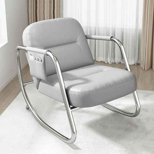 Schaukelstuhl, Kinderzimmer-Akzent-Relaxsessel, Lesesessel, Schlafzimmer-Beistellstuhl, moderner Polstersessel für das Wohnzimmer, Balkon-Loungesessel mit Metallrahmen (Farbe: Beige/A) (Hellgrau/B, E