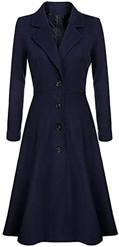 FUPODD Wintermantel Damen Lang Elegant Wollmantel Damen Winter Mantel Frauen A-Linie Winterjacke Damen Warm Wintercoat Revers Parka Mit Knöpfen Coat Winddichter Trenchcoat Tweed Jacke Outwear