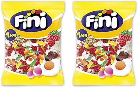 Fini Cinema Mix - Surtido De Golosinas, Caramelos De Goma, Dedos, Huevos, Huesos y Fresas de Chuche - 1 kg (Paquete de 2)