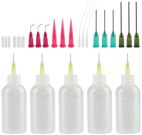 Tomoyuki 5 Pcs Needle Bottle Applicators, 50ml Needle Tip Bottles | Precision Needles Tip Glue Bottle, Glue Applicator Bottles with 17 Dispensing Needles & Caps for DIY Craft Oil Acrylic Paint