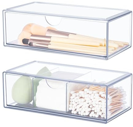 FoiiLiio 2 Pièces Organisateur Maquillage, Rangement Maquillage, Tiroirs de Rangement Empilables en Acrylique pour Salle de Bain pour coiffeuse, organisation et rangement de la maison
