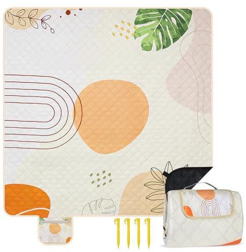COZCLAM Couverture de Pique-Nique Imperméable, 200 x 200 cm Portable Tapis pour Pique Nique, Natte de Plage, sans Sable, Lavable en Machine, Isolée, Idéale pour la Plage, Pique-Nique, Camping (Jaune)