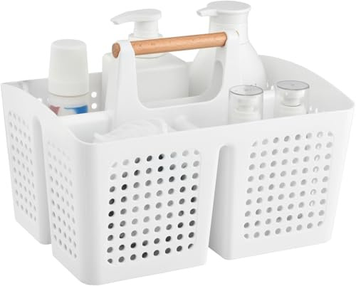VITEVER Portable Dusche Caddy Korb mit Fächern, Kunststoff geteilt Reinigung Caddy Organizer Storage Tote mit Griff für Bad, Hochschule, Schlafsaal Zimmer Essentials - Weiß
