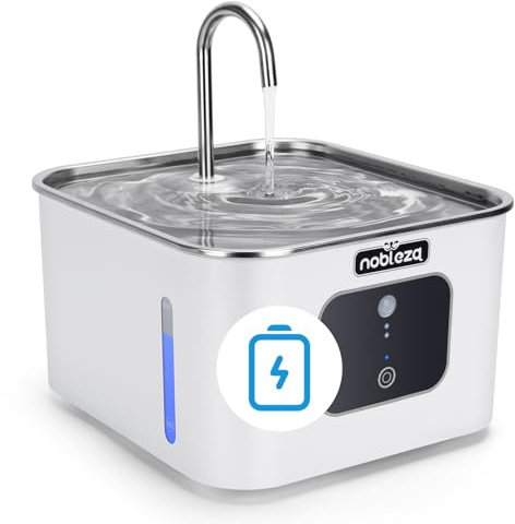 Nobleza Automatischer Katzenbrunnen Kabellos mit Bewegungsmelder, 4L Trinkwasserbrunnen 4000mAh (30dB Ultraleise), Einfache Reinigung, für Katzen & Hunde
