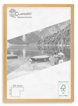 CLAMARO Bilderrahmen Collage 20, 84,1x118,9 cm, Eiche Windsor, HDF Rückwand | MDF Holzrahmen, Acrylglasscheibe, Metall Zackenaufhänger, handgefertigt in Deutschland, für Fotos und Urkunden
