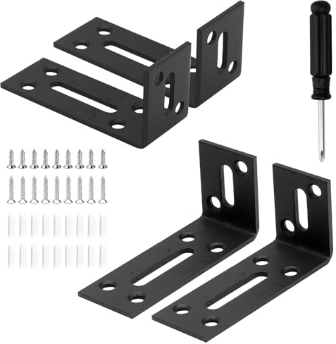 APOMOONS 4 stycken vinklar, långa hål, vinkelkontakter svart med 1 st stjärnskruvmejsel, vinkel svart metallvinkel 90 grader monteringsvinkel 90 grader för tabell stol, kontorshylla (8 x 4 x 3 cm)