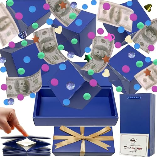 JINSTABAG Überraschung Geschenkbox Explosion für Geld, DIY Einzigartige Faltbare Hüpfende Bargeld Pop Up Geschenkboxen für Geburtstag, Weihnachten, Jubiläum, Valentinstag (Dunkelblau)