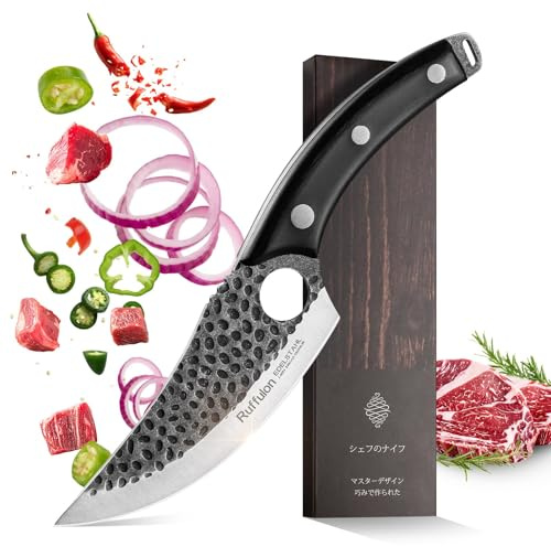 Ruffulon Chef Knife,27 CM,Japanese Kitchen Knife for Boning,Cutting,Chopping,High Carbon Steel Cooking Knife and Full Tang Wood Handle,Black Meat Knifes,Sharp Knife