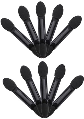 Healvian Disposable Dual-sided Eyeshadow Brush 10pcs Black Sponge Tipped Oval Applicator Makeup Tool for Travel and Professional Eye Makeup