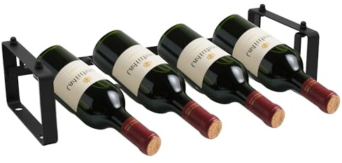 STAEVER Stackable 4 Bottles Wine Rack – Compact Metal Wine Holder for Countertop, Cabinet, Pantry, Bar, or Small Spaces – Small Freestanding Wine Storage Organizer for Tight Spaces (1 Tier, Black)