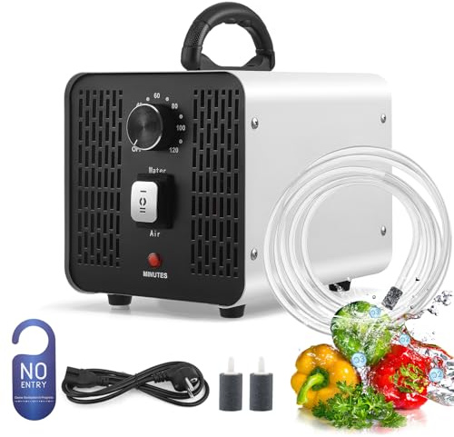 Generador De Ozono 60000 Mg/H,con Modo de Agua y Aire,400㎡,120 Minutos Timer,2 In 1 Maquina De Ozono Para Industrial,Casa,Automóvil,Apartamento,Hoteles,Cocina (Blanco)