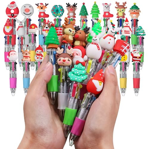lttorjf 30 bolígrafos con motivos navideños, gadget para cumpleaños, niños, recuerdos, final de fiesta, bolígrafos multicolores, niños, 4 colores, divertidos gadgets retráctiles para animales