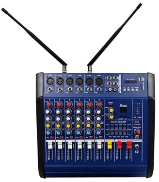 Controladora DJ, Mezclador de profesional de 6 canales con de micrófono inalámbrico, tarjeta de consola de mezcla de sonido, interfaz USB de 48 V