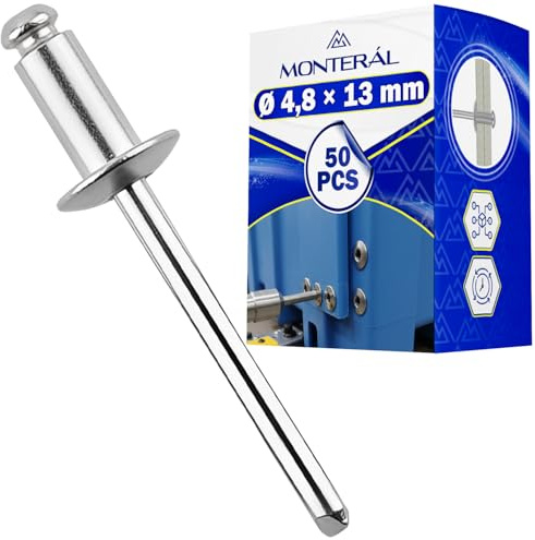 50 x Rivet Pop Ø4,8x13mm - Trou Montage Rivets Pop Ø5mm Serrage 7,5-9,5mm | Rivets sont Fabriqués en Aluminium et en Acier - MONTERAL