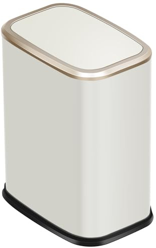 8L Small Bathroom Bin with Swing Lid,Slim Trash Bin for Bedroom,Cream White | Removable Inner Bucket,Stainless Steel Bathroom Wastebasket