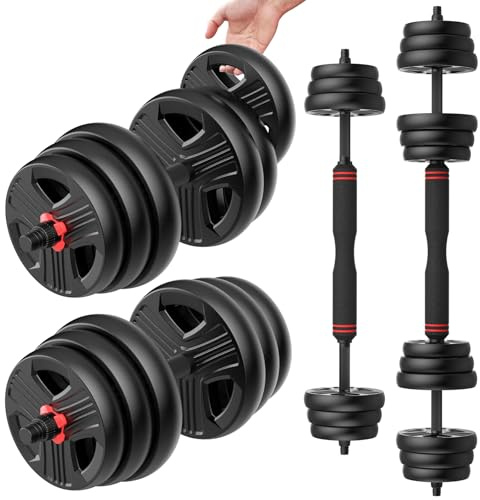 Adjustable Dumbbell, 20 lb Free Weight Set with Connector, 3-in-1 Dumbbells Set for Dumbbell, Barbell, Weight Plate Training, Home Gym Fitness Equipment for Men and Women