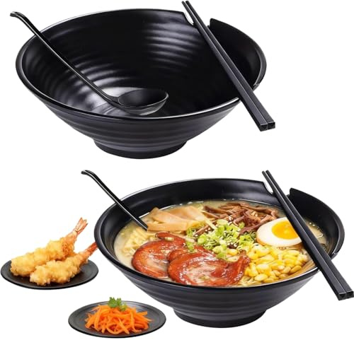 Grands bols à soupe | Grande vaisselle noire japonaise - Grandes assiettes creuses anti-fuite - Pour repas asiatique, Wonton, salade, pâtes, petit-déjeuner, déjeuner, dîner, cuisine domestique