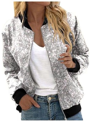 Pailletten Jacke Damen mit Reißverschluss Glitzer Bomberjacke Bolero Elegant Jacken Festliche Disco Kostüm Langarm Casual Pailettenjacke Slim Fit Winter Streetwear Top Glitzertop für Rave Party