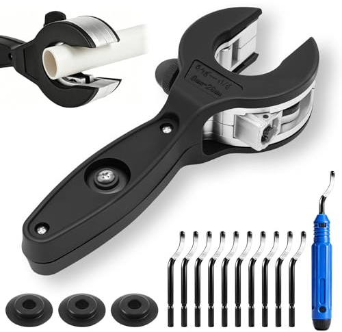 Ratsche Rohrabschneider Set, 8-29mm Rohrschneider mit Entgrater für Kupfer | Rohrabschneider mit 3 Ersatzklingen für Aluminium & PVC Kunststoffrohre