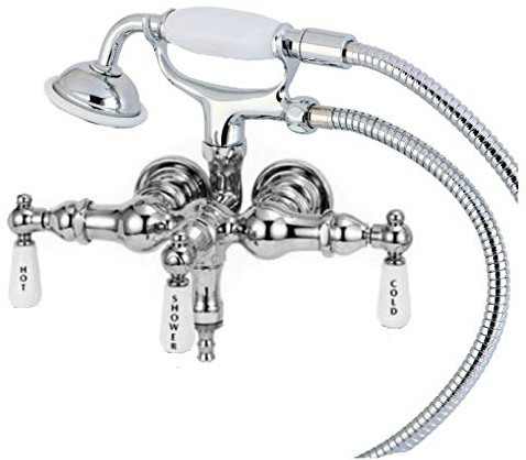 3-3/8 Tub Mount Chrome Clawfoot Bathtub Faucet With Hose & Spray