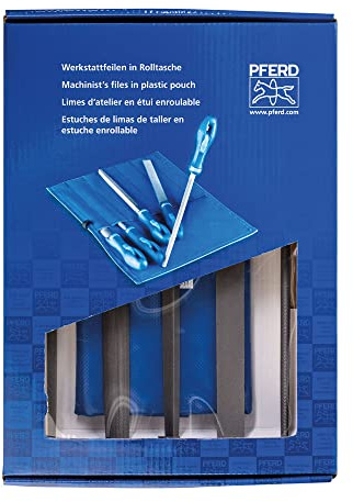 PFERD 10 Machinist File Set, 5-Piece WRU – Second Cut, Cross Cut – For Universal Roughing & Finishing – With Ergonomic Handles & Plastic Pouch – Part 16081