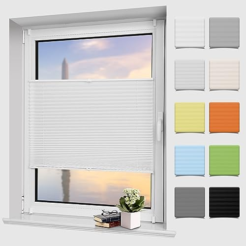 Homland Plissee ohne Bohren Klemmfix Weiß 130 x 90 cm(LxB), Plissees für Fenster und Tür, Jalousie Easyfix Plisseerollo mit Klemmträger Sonnenschutz und Sichtschutz lichtdurchlässig Rollo