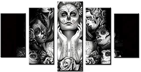 WOWDECOR Leinwand-Kunst, Leinwanddrucke, Gemälde, 5 Paneele, mehrere Bilder, Zuckerschädel-Flügel, Giclée, gedruckt auf Leinwand, Poster, Wanddekorationen, Geschenke (klein – gerahmt)