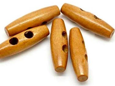 20 Knebelknöpfe Holz Braun, Holzknöpfe Knebel, Mantellknöpfe, ovale Knöpfe, 4 x 1,2 cm - 2 Löcher