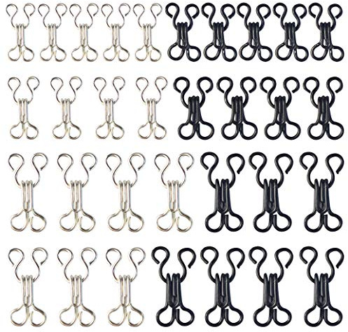 mifengdaer 120 Set Nähhaken 3 Größen Metall Ösen Verschluss BH Haken Kleidung Verschlüsse für BH und Hosen Röcke Kleidung (silber und schwarz)