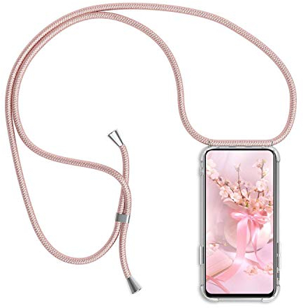 Handykette kompatibel mit Huawei P30 Hülle, Smartphone Necklace Handyhülle mit Band Transparent Schutzhülle Stossfest - Schnur mit Case zum Umhängen in Roségold