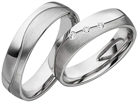 JC Trauringe 2 x Eheringe 925 Silber PAARPREIS inkl. Diamant und Gravur Ehe-ringe Verlobungs-ringe Brillant Heiraten Wedding Rings Partnerringe Platin Gold Weißgold S060