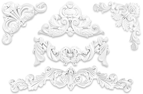 Ornament aus PU - große Auswahl, 490x290mm Stuck, stoßfeste Deko schnitzerei - Verzierung für Wand und Deck (W861)