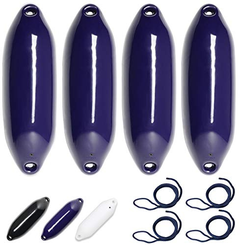HonuNautic 4er Set Fender incl. Fenderleinen | U-Serie | Verschiedene Größen und Farben | blau, schwarz, weiß | 33, 40, 50, 56, 64, 76 cm Länge | Boot & Yacht Stegfender, Langfender