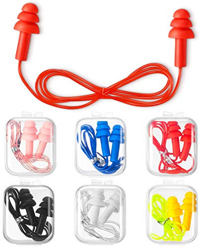 6 Pairs Corded Earplugs Silicone for Sleeping Waterproof EarPlugs with Cord Reusable for Noise Cancelling Snoring Swimming Shooting Study