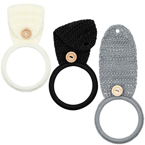 Tatuo 3 Pieces Crochet Towel Holder Hanging Kitchen Dish Towel Holder Ring Oven Handle Kitchen Bathroom Hanger for Stove(Black, White, Gray)