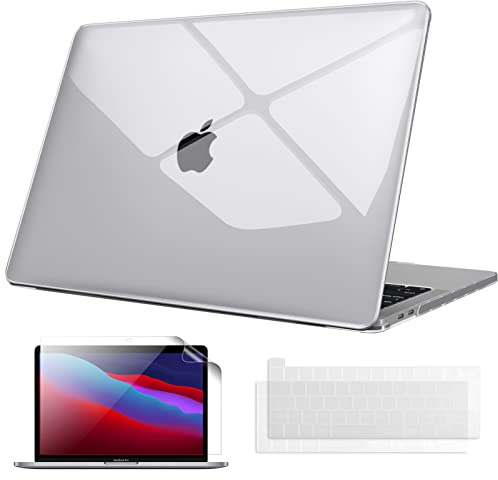 Fintie Hülle Kompatibel mit MacBook Pro 13 Zoll M2/M1 (2022-2016) | A2338/A2289/A2251/A2159/A1989/A1706/A1708, Hartschale Schutzhülle + Tastaturabdeckungen + Displayschutzfolie, Transparent