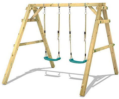 WICKEY Kinderschaukel Schaukelgestell Sky Dancer Prime - Schaukel türkis & Gestell Holz, Outdoor Schaukelgerüst, Doppelschaukel, Holzschaukel für Kinder im Garten