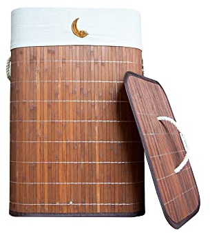 Cesto Portabiancheria 72L in Legno e Bambù con Coperchio – Elegante, Pieghevole, Salvaspazio – Cesto per Bucato da Bagno, Camera, Lavanderia