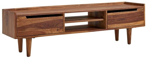 FineBuy Lowboard 145x35x43 cm Sheesham Massivholz, TV-Kommode mit 2 Türen | TV-Schrank für Fernseher bis 60 Zoll, Fernsehschrank aus Echtholz, handgefertigtes Unikat, Fernsehtisch mit Stauraum