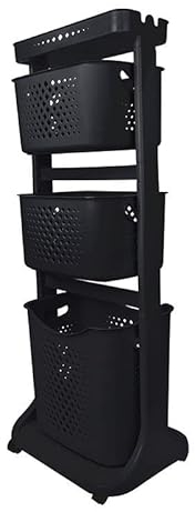 Generisch Wäschekorb 3 Fächer Wäschekorbwagen mehrstöckig Kunststoff Wäschekorb mit Rollen Laundry Basket Kunststoffkorb für Wäsche Wäschebox Wäschesammler Aufbewahrung dunkelgrau