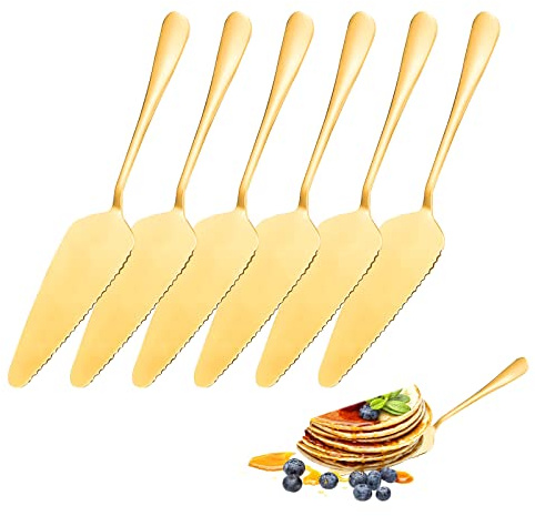 YEKUYEKU 6 Stück Tortenheber, Kuchenschaufel, Tortenheber Edelstahl, Kuchenheber mit Gezackten Kanten für Küche, Restaurants, Party und Hochzeit(Gold)