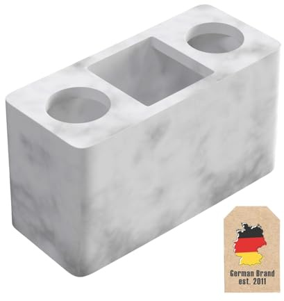 Intirilife Zahnbürsten Halterung Badezimmer Ständer in Mamor Muster aus weißem Resin - 15.7 x 6.8 x 9.2 - Organizer zum ordentlichen Aufbewahren von Zahnbürsten und Badezimmer Zubehör Makeup Kosmetik