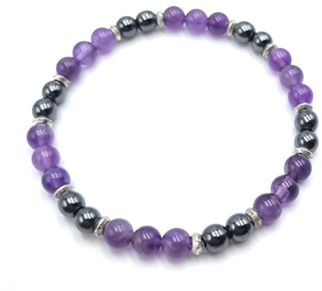 Bracelet J'arrête de Fumer Améthyste et Hématite en Pierres Naturelles et entretoises argentées Qualité AAA | Taille personnalisée de 12 à 22 cm au choix | Perles rondes 6 mm | Création Artisanale