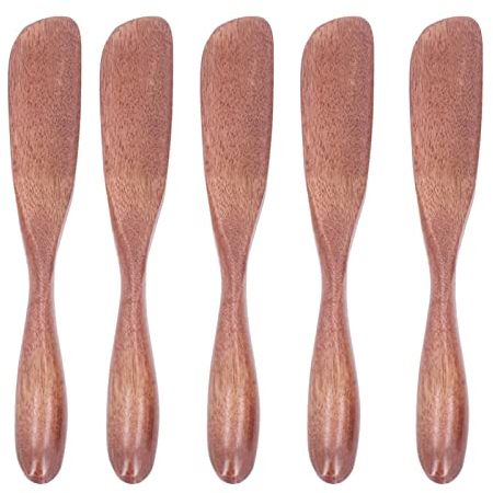 5 Stück Holz Buttermesser, 6,5 Zoll Gewürzmesser, Käsestreuer aus Holz, Erdnuss Gelee Streuer, Sandwichmesser Spatel Küchen Utensilien(Braun)