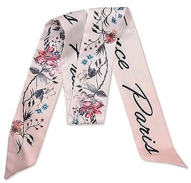 LumiSyne Skinny Seidenschal Damen Mädchen Schmale Lange Halstuch Blume Druck Buchstaben Muster Romantisch Künstlerisch Stil Satin Ribbon Seidentüch Krawatte Kopfschmuck Haarschal Handtasche Griffband