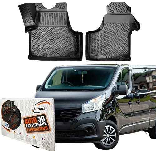 Trimak Passgenau 3D Fussmatten Auto Kompatibel mit Renault Trafic 3 Gen ab 2014 Auto Zubehör 1. Reihe Vorne Gummimatte Autos TPE Allwetter Geruchlos rutschfest Schwarz
