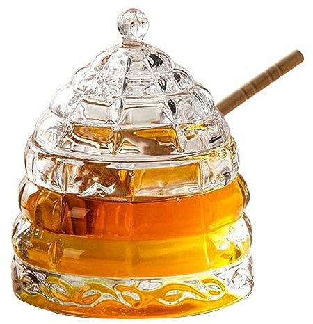 LEVINE Glass Storage Jars - Glass Beehive Honey Jar With Wooden Dipper, Crystal Clear Honey Pot Honey Dish For Jam Jelly Syrup Home& Kitchen-transparent-11.5 * 14cm