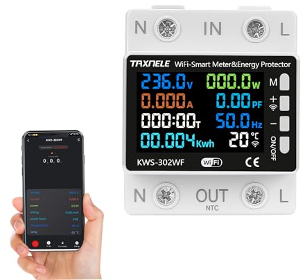 TUYA WiFi Intelligent Leistungsmesser Über Unter Spannung Schutz Relais Schalter Über Strom Limiter Multifunktions Farbe LCD Bildschirm Energie kWh Temperaturmesser Thermometer Smart Life (KWS-302WF)